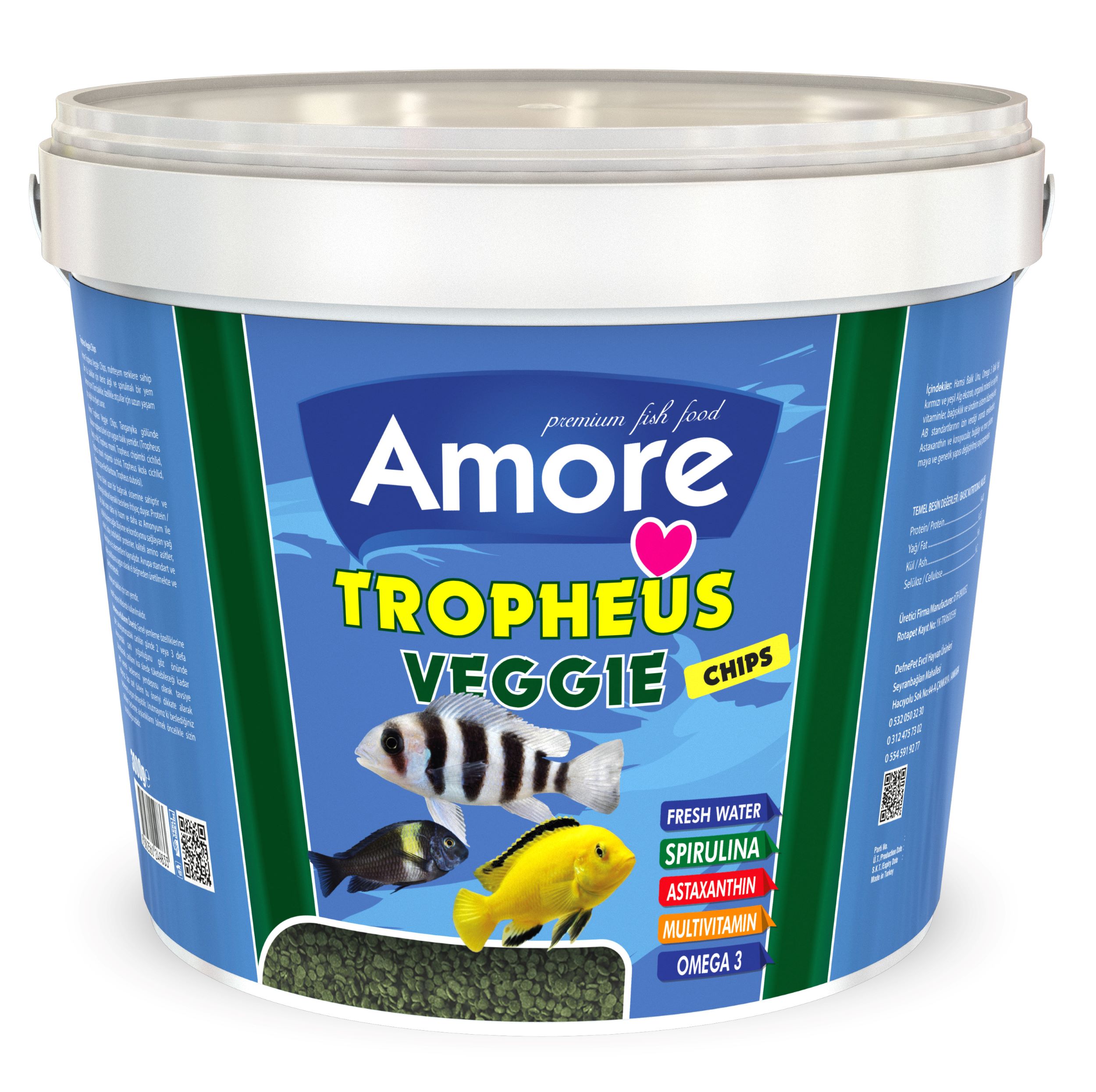 Amore Tropheus Veggie Chips 3 Kg Kova Balık Yemi