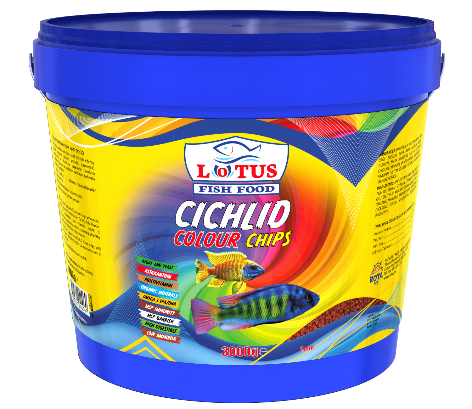 Lotus Cichlid Colour Chips 3 Kg Kova Balık Yemi