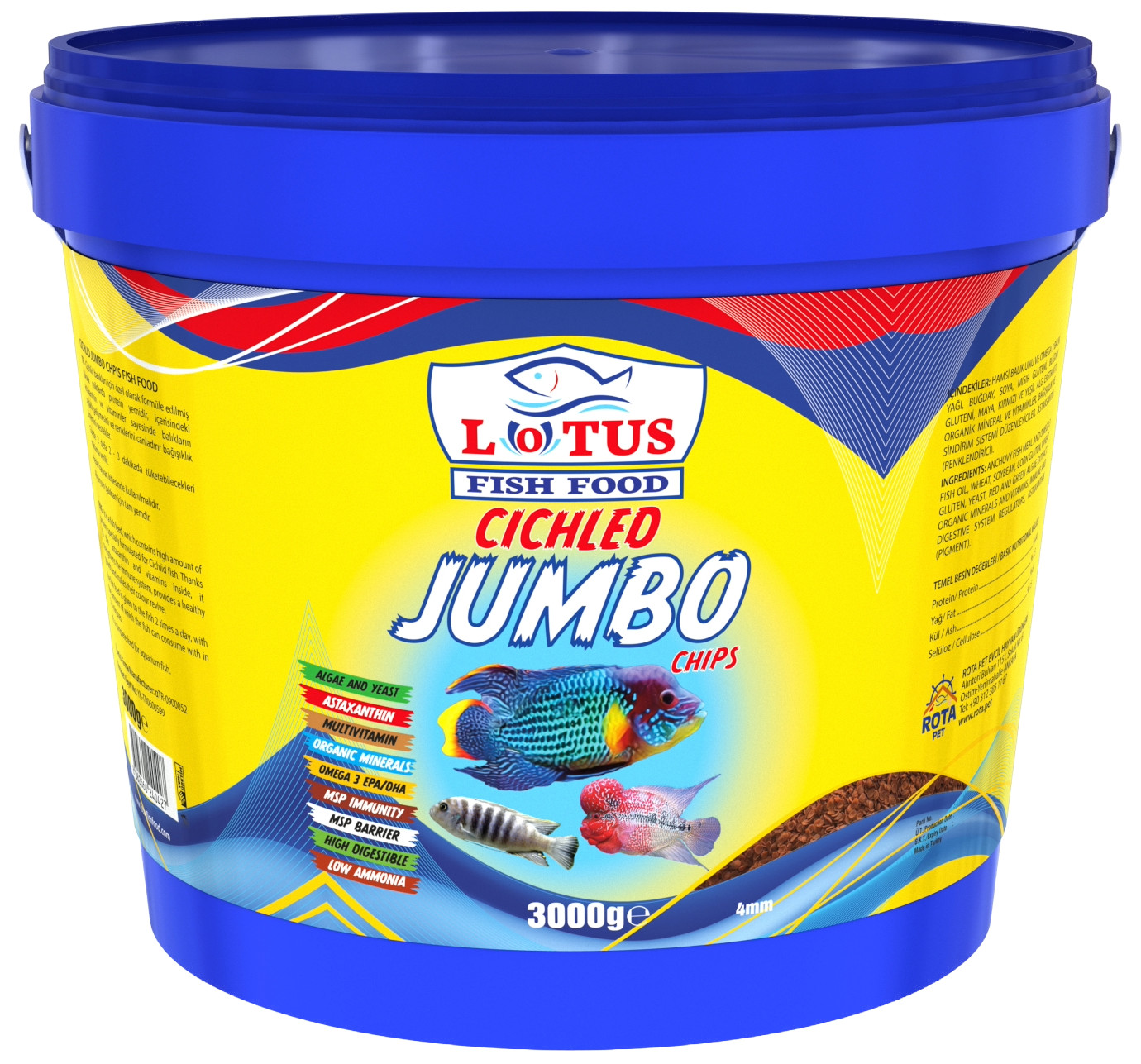 Lotus Cichlid Jumbo Chips 3 Kg Kova Balık Yemi
