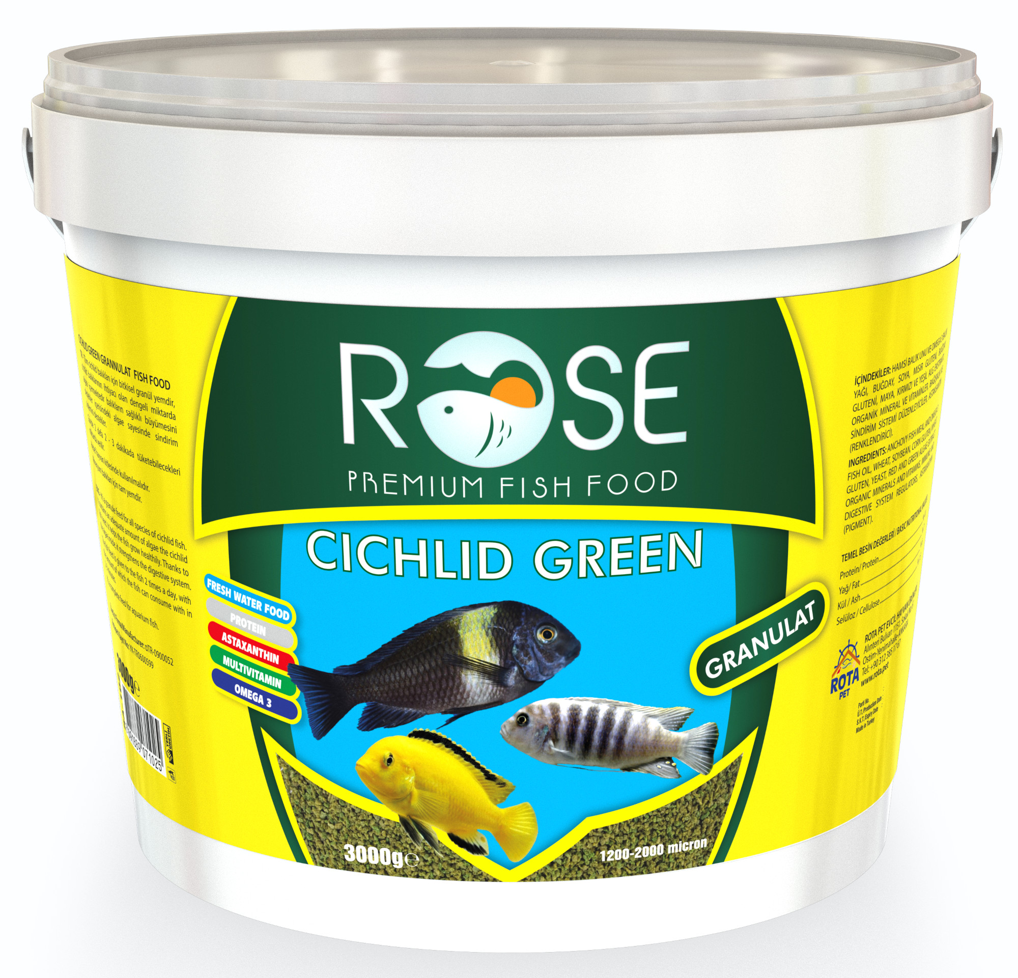 Rose Cichlid Green Granulat 3 Kg Kova Balık Yemi