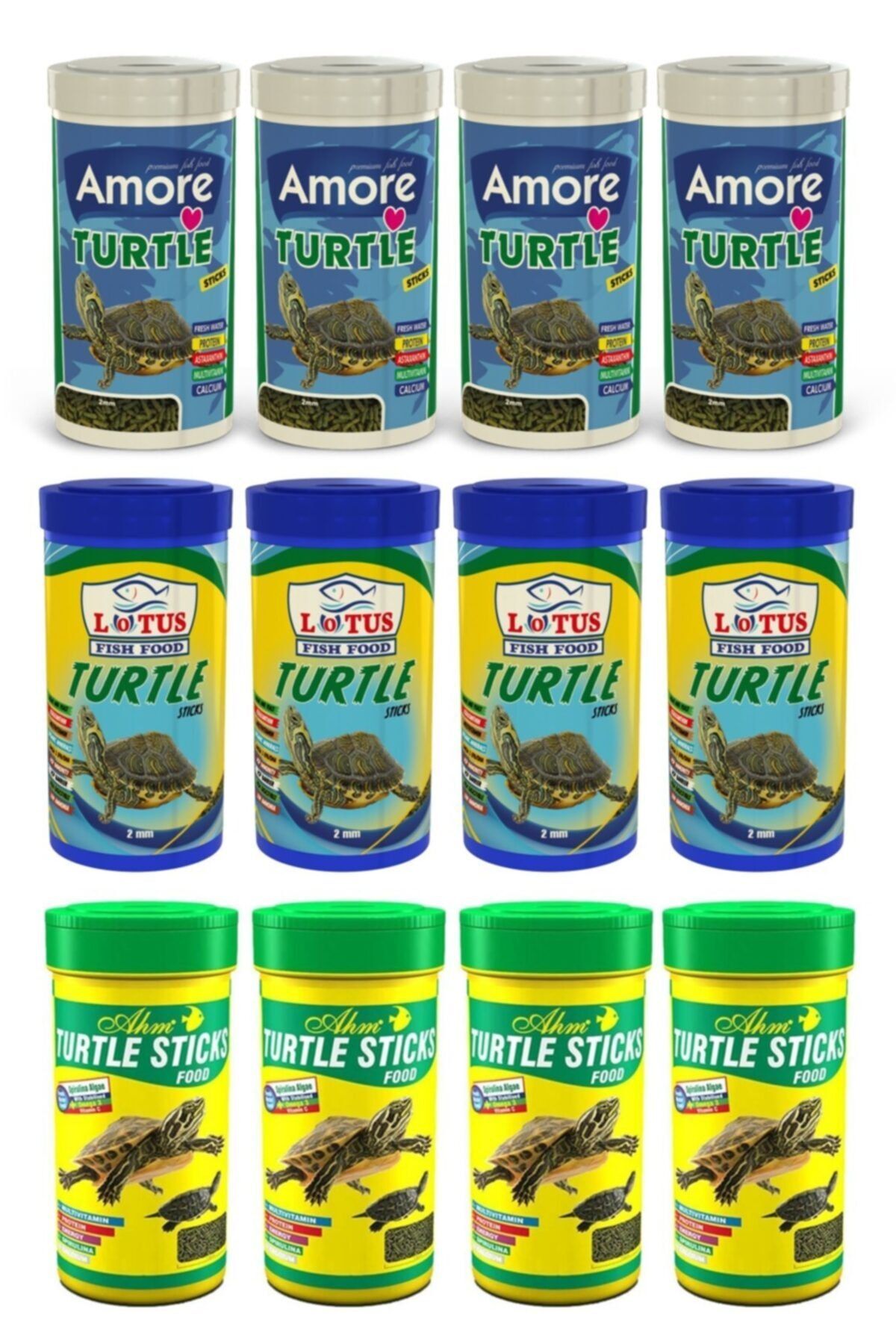 Ahm Turtle Sticks 4x250 Ml + Amore 4x250 Ml + Lotus 4x250 Ml Kamplumbağa Yemi