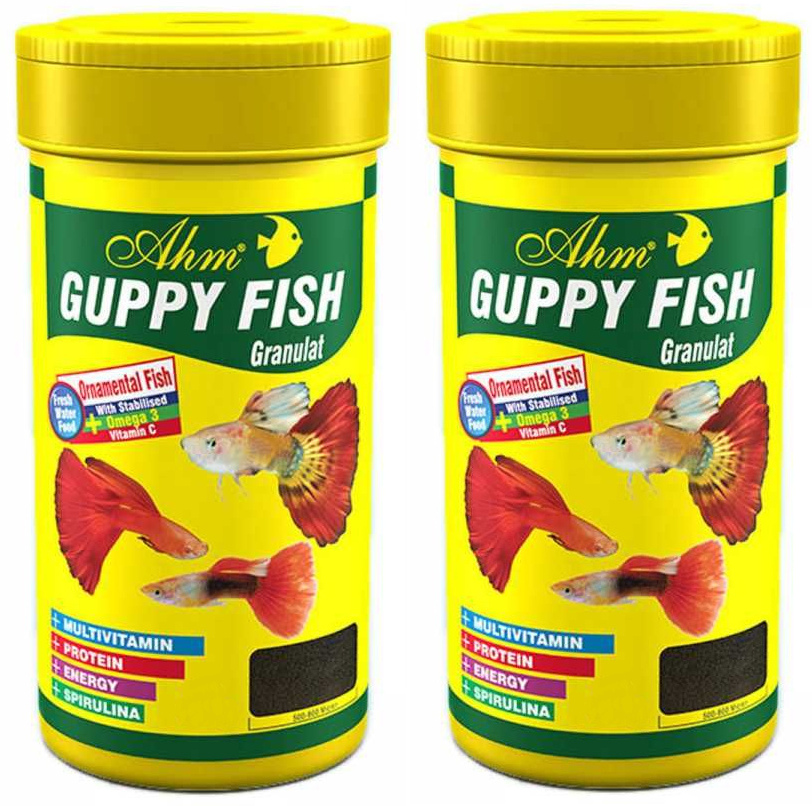 AHM GUPPY FİSH GRANULAT 2X250ML LEPİSTES KILIÇ MOLİ TROPİCAL BALIK YEMİ 09-2022