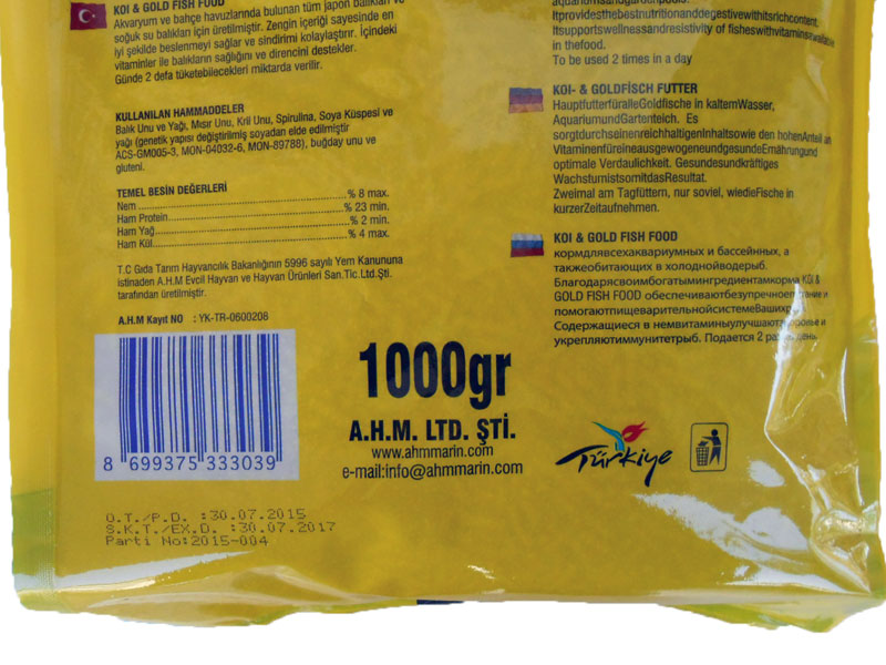 AHM KOİ GOLD FİSH NATURAL POND STİCKS 3 X 1 KG POŞET