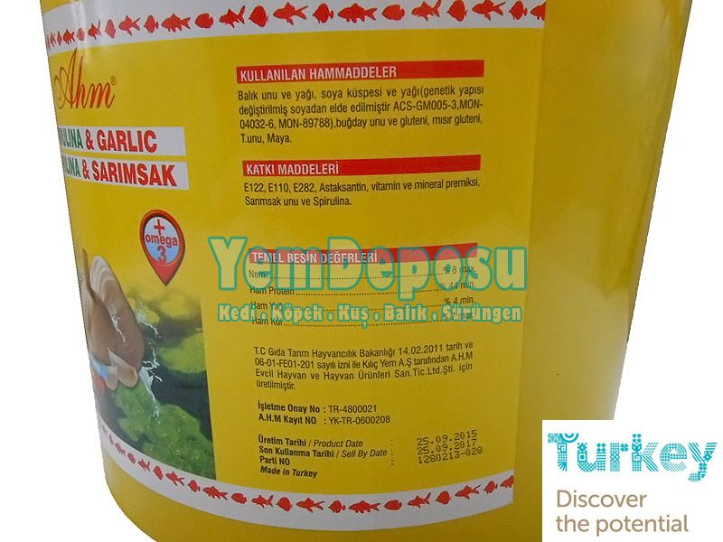 AHM SPİRULİNA GARLİC SARIMSAK BALIK YEMİ 3 KG KOVA