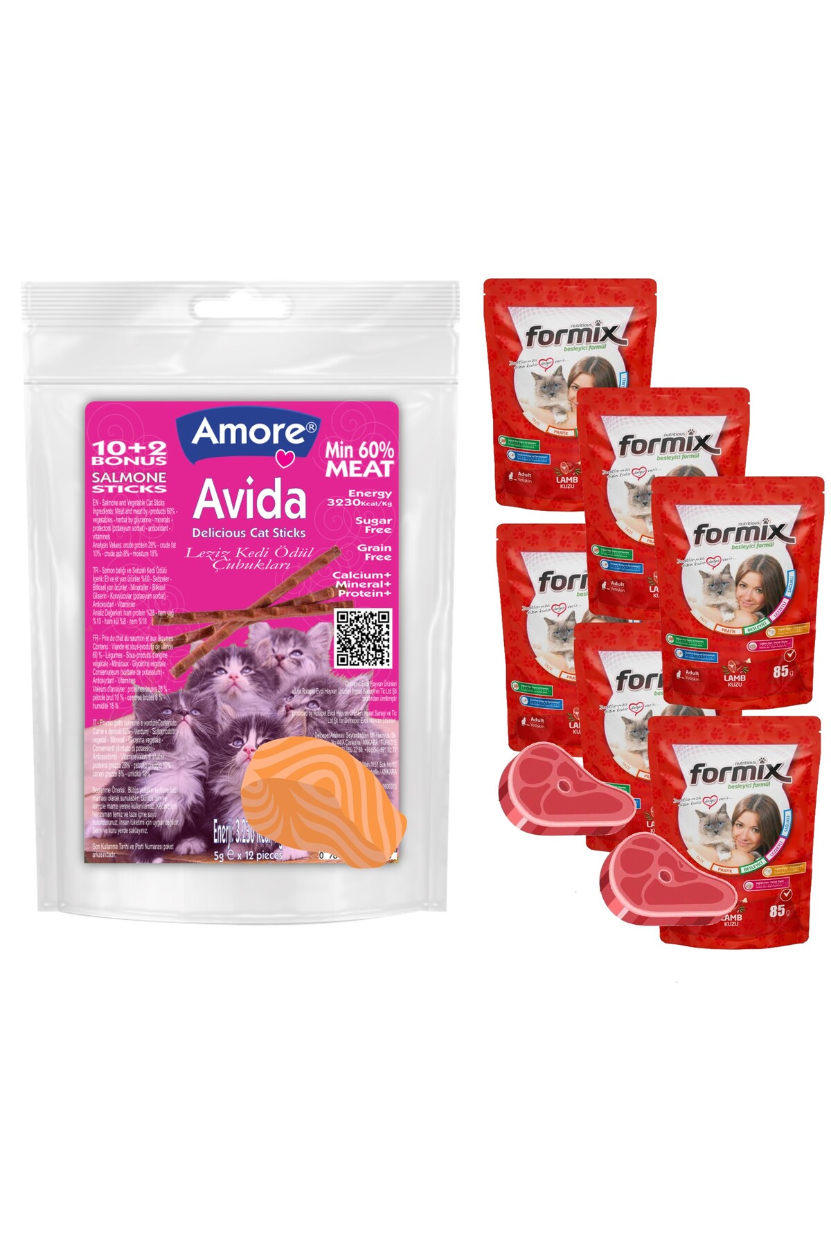 Amorecat Avida 12li Balikli Kedi Sticks 60 Gr Avida, Punch ıslak Odul Mamasi 6x85 Gr