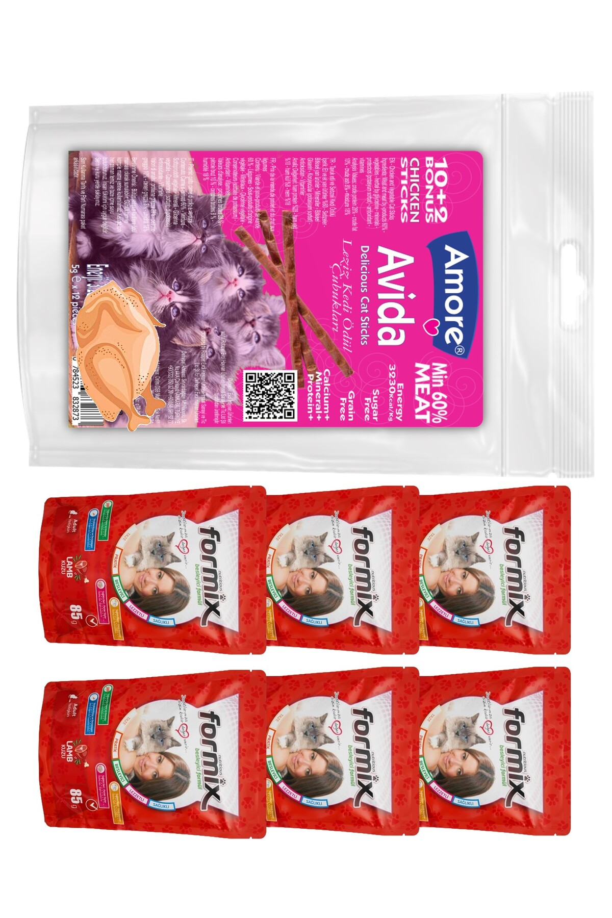 Amore 12li Sticks Kedi Odul Mamasi Tavuk Etli 60 gr Avida, Punch Islak Mama 6x85 gr