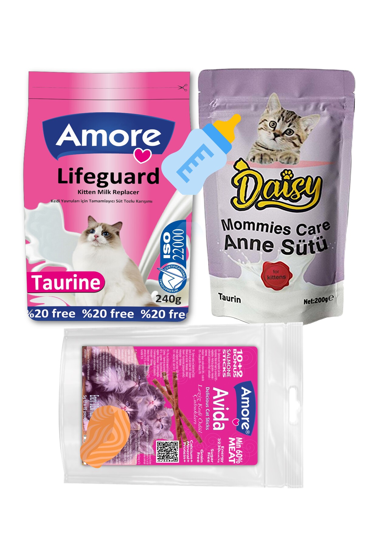 Amorecat 240 Gr Yavru Kedi Sutu Tozu Lifeguard, Daisy Mommies Care Anne Sutu, Avida 12li Sticks, Biberon