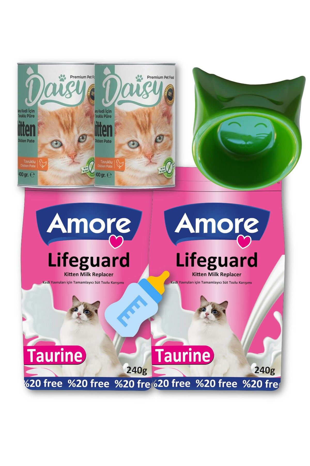 Amore 2x240gr Kitten Milk Supplement Lifeguard, Konserve-2, Biberon, Mama Kabi Seti