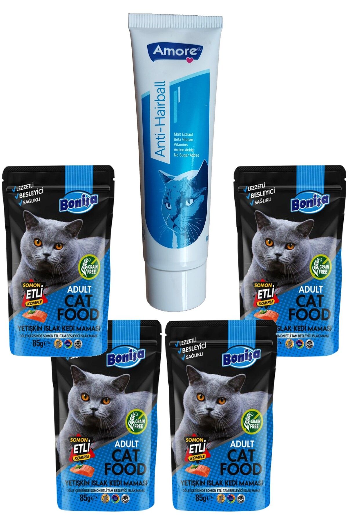 Amorecat Anti-hairball Lezzetli Kedi Malt Pasta, Yutulan Tüy Yumağı Atılması, 100ml, 4-punch ıslak Mama
