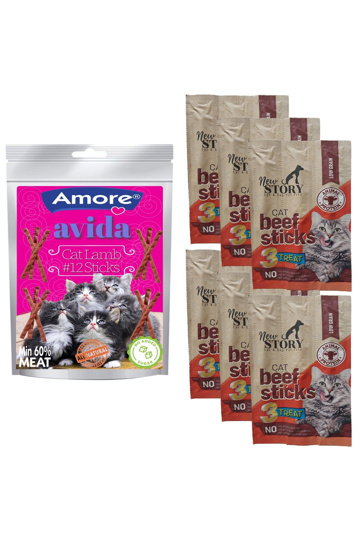 Amorecat Avida 12li Cat Lamb Sticks Ve 6 Adet 3lu Sigir Etli Kedi Odulu New Story