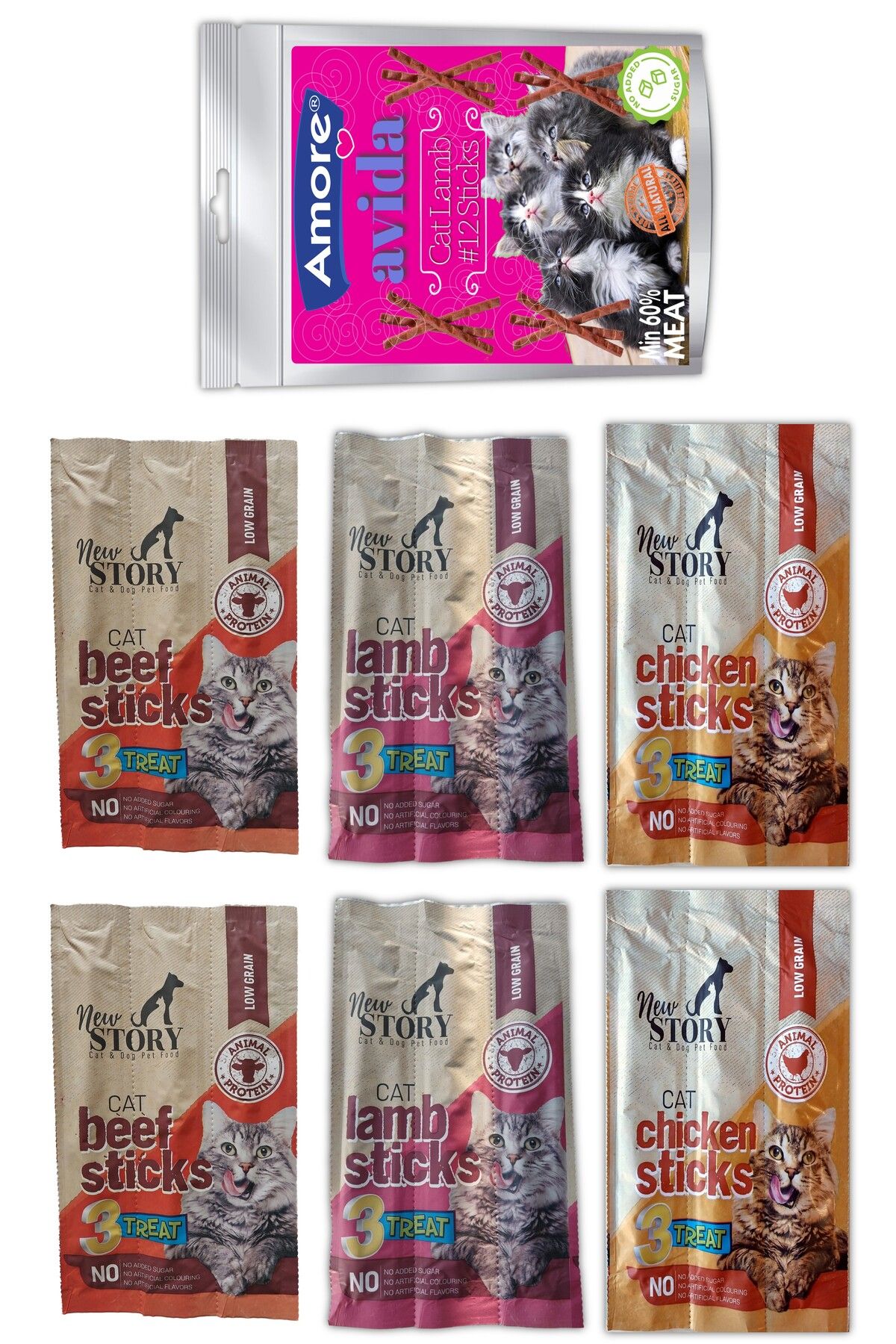 New Story Avida 12li Kuzu, New Story Mix Stick Kedi Odulu 3x5 Gr 6 Paket Kedi Odul Cubugu Mamasi