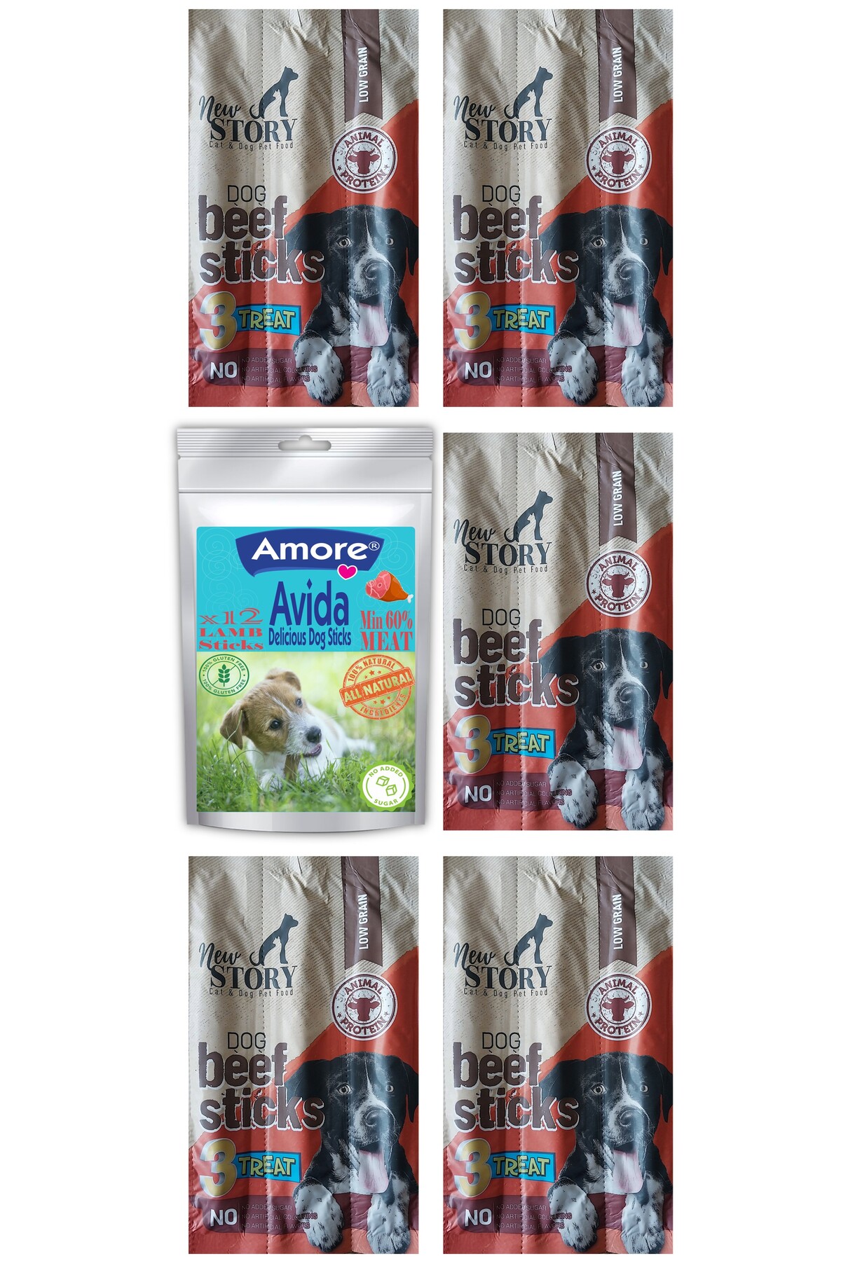 Amoredog Avida 12li Lamb Sticks, New Story Sigir Etli Kopek Odulu 5 Adet 3lu Extra 11gr