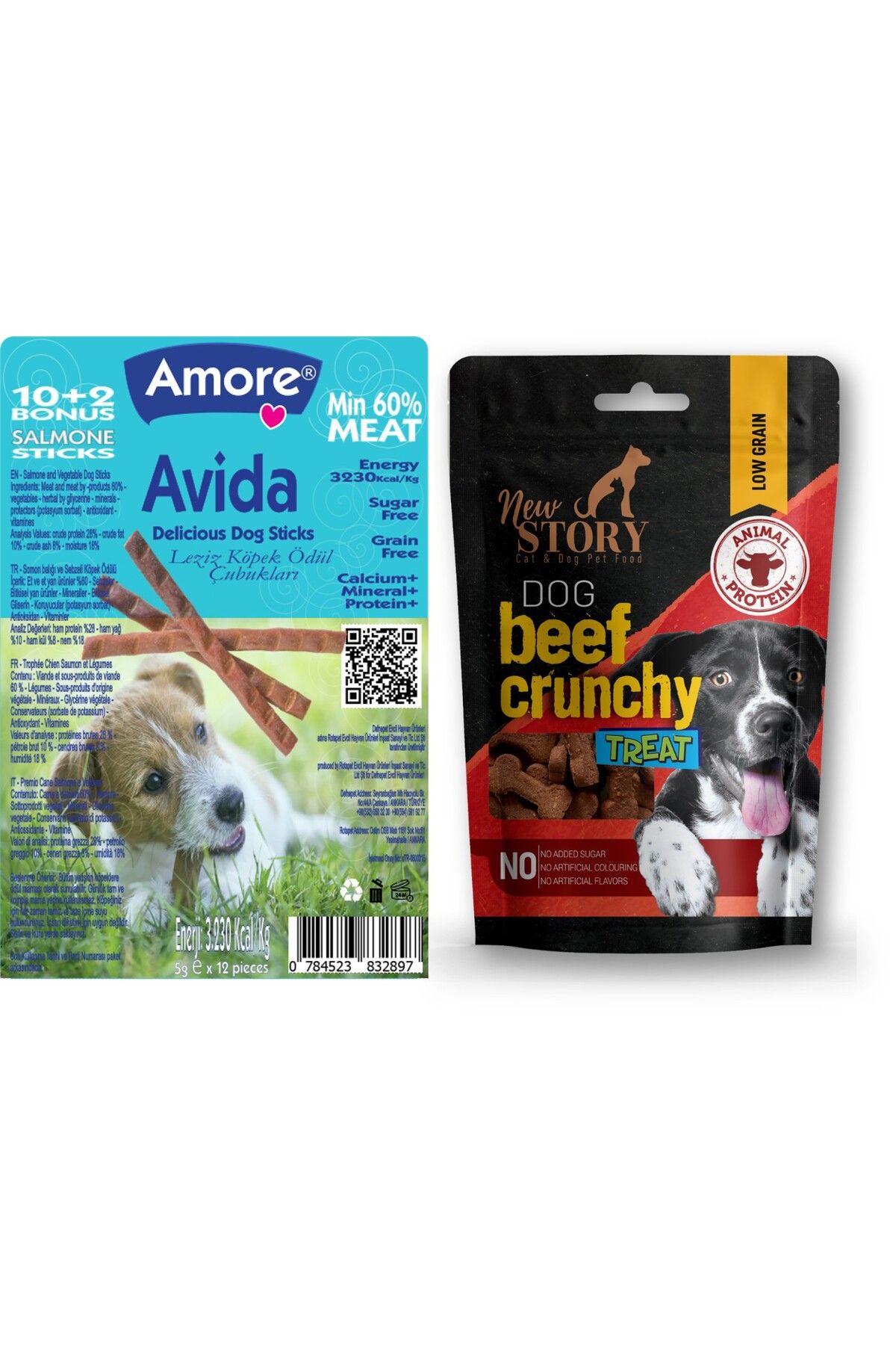 Amoredog Avida 12li Salmon Sticks, Kemik şeklinde 80gr Yumuşacık Köpek ödülü Beef Crunchy
