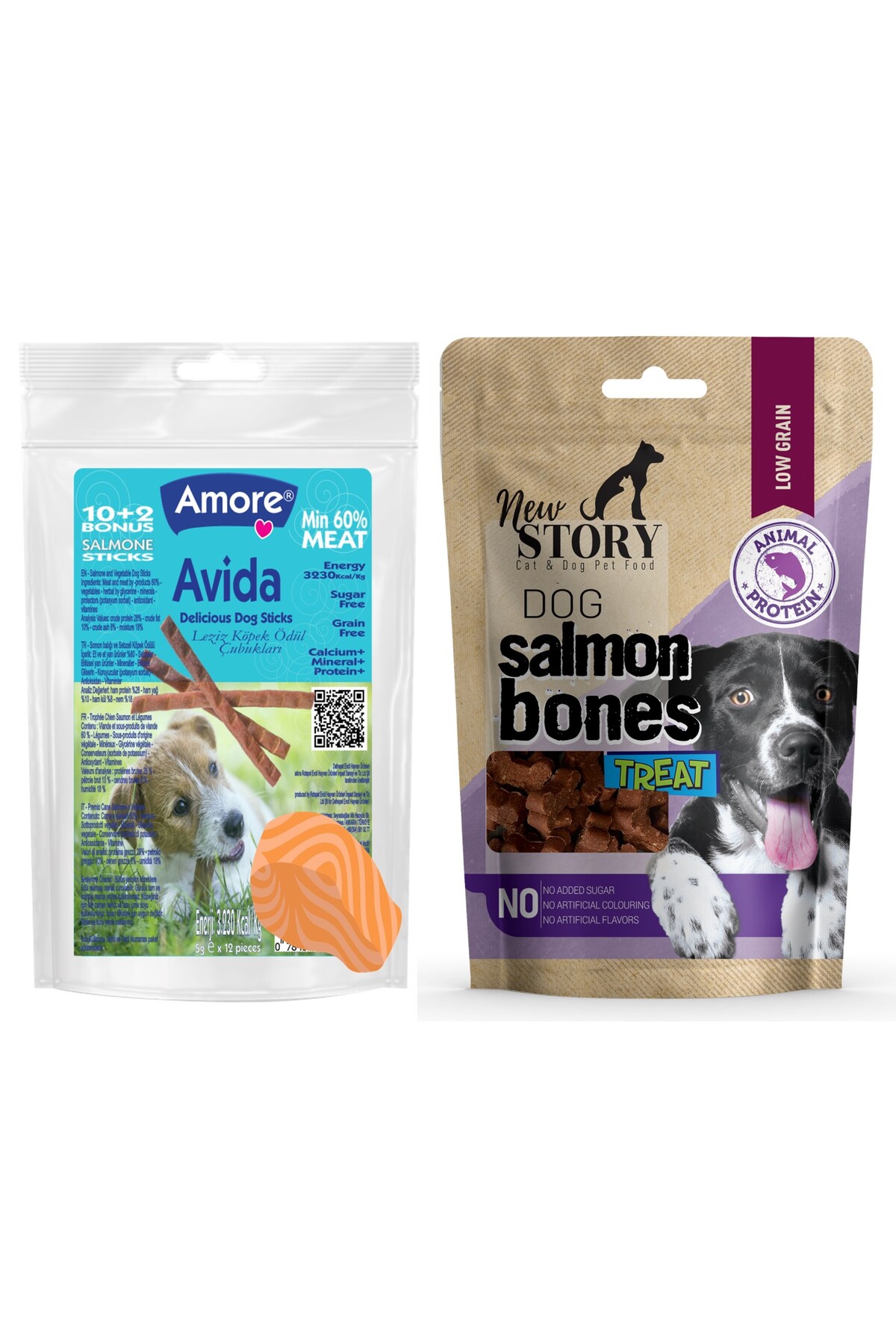 Amoredog Avida 12li Somonlu Tahilsiz Dog Sticks, New Story Salmone Bones 80gr Kopek Odul Mamasi