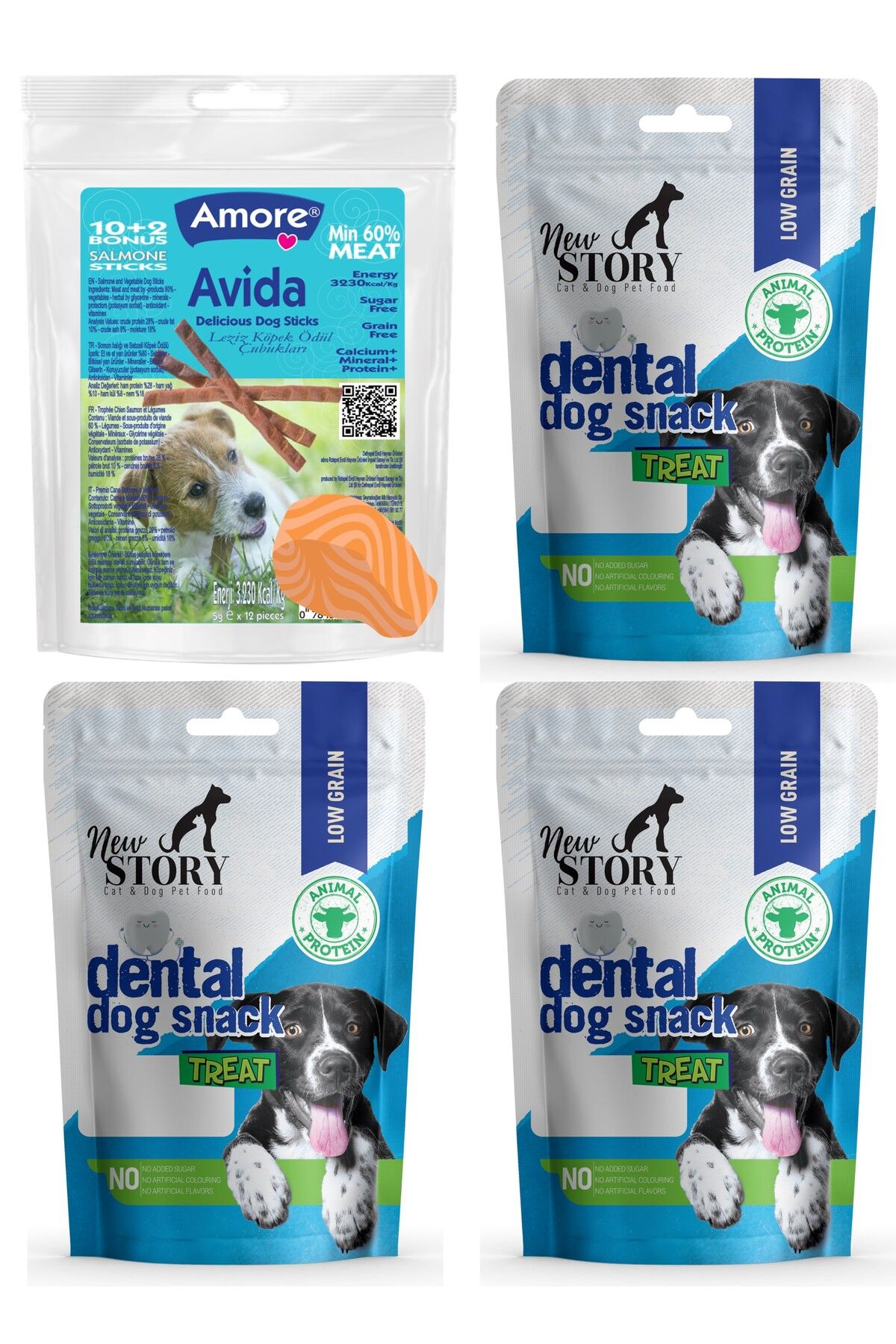Amoredog Avida 12li Sticks, New Story 3x80gr Dental Köpek ödül çubuğu Ağız Diş Eti Anti Tartar Koku Azaltıcı