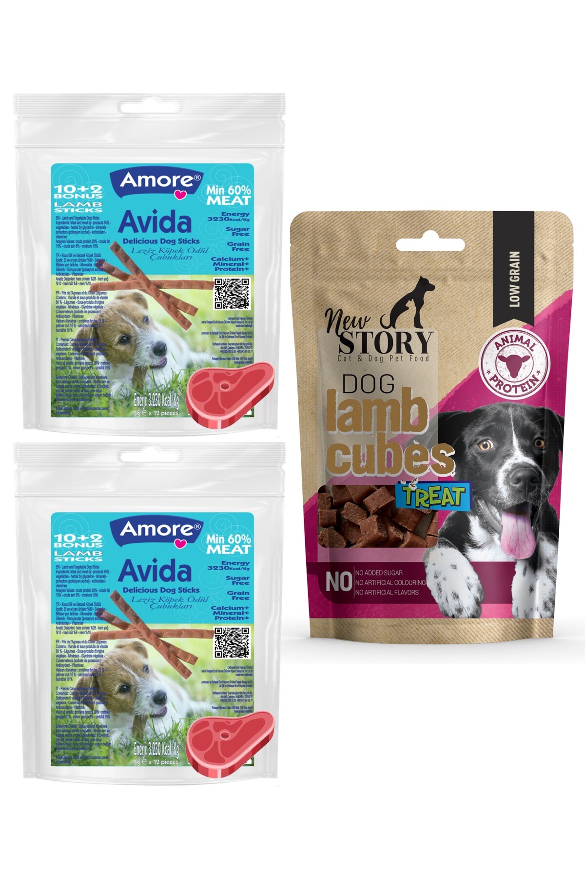 Amore Avida 24lu Dog Lamb Sticks Grain Free, Lamb Cubes 80gr Kuzu Etli Kopek Odul Mamasi