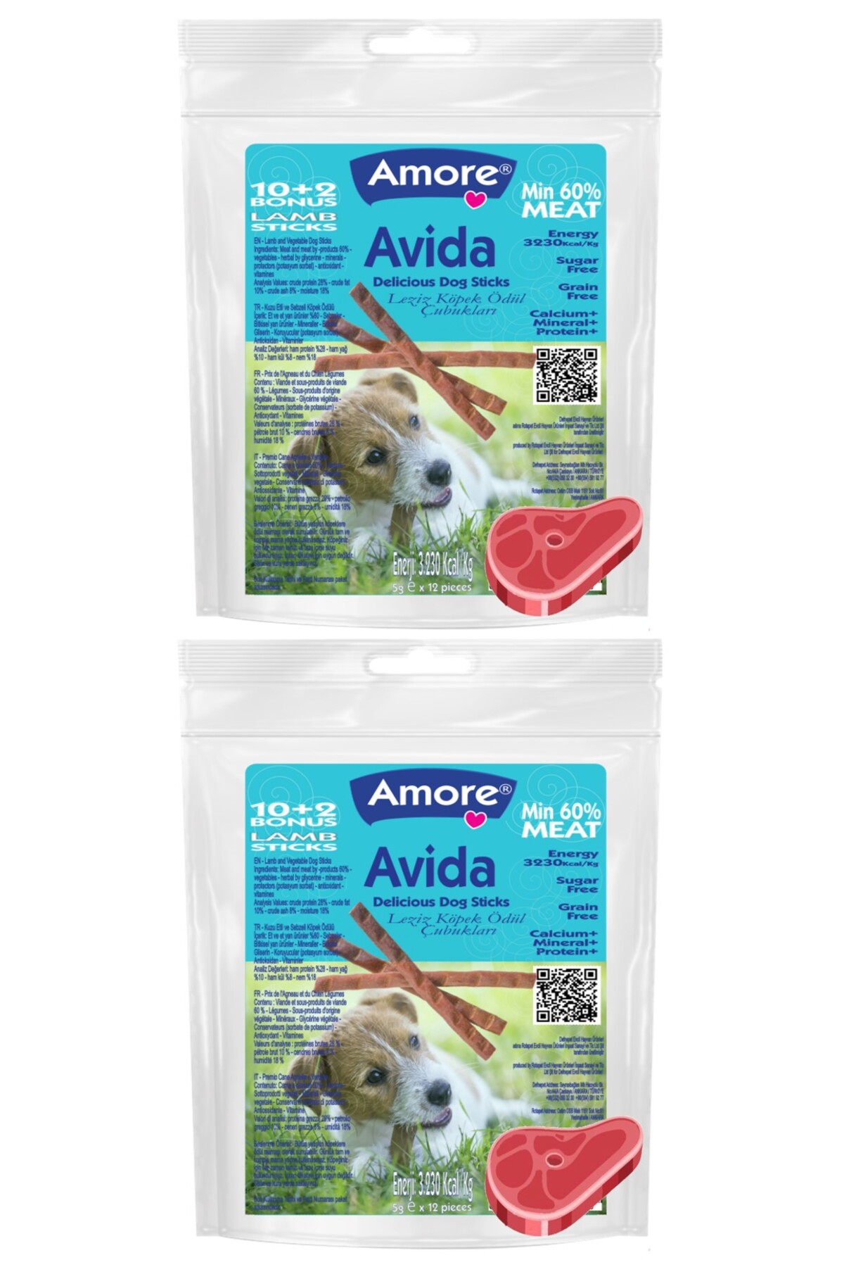 Amore Avida 24lu Dog Lamb Sticks Grain Free, Lamb Cubes 80gr Kuzu Etli Kopek Odul Mamasi