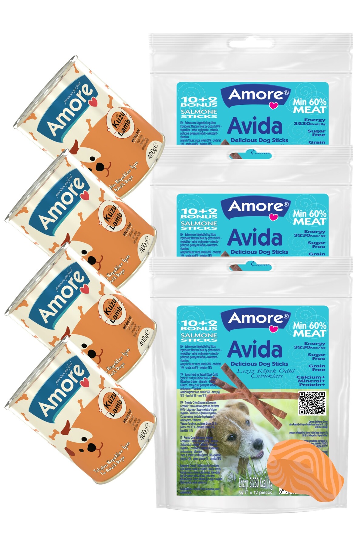 Amoredog Avida 36 Sticks Balikli Tahilsiz Kopek Odul Mamasi Ve 4 Konserve Kuzu Parca Etli