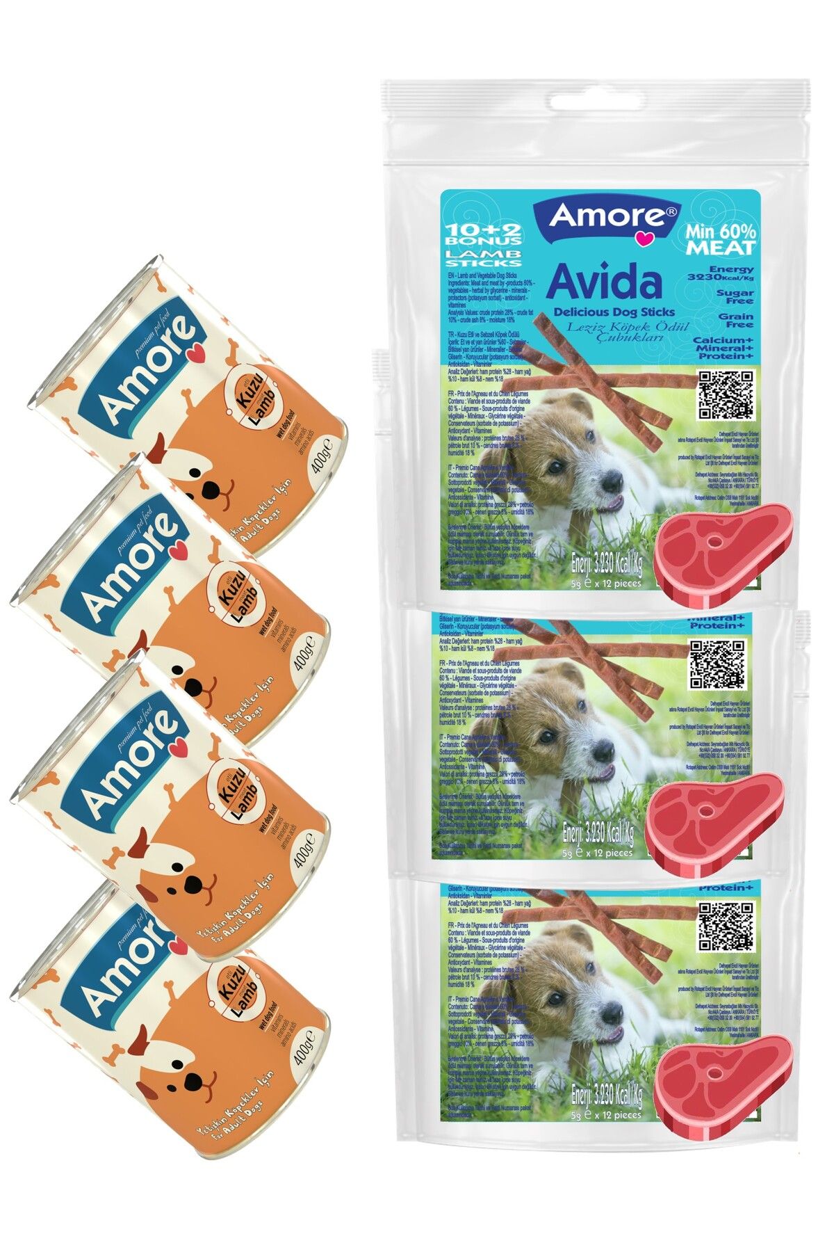 Amoredog Avida 36 Sticks Kuzu Etli Tahilsiz Kopek Odul Mamasi Ve 4 Konserve Kuzu Parca Etli