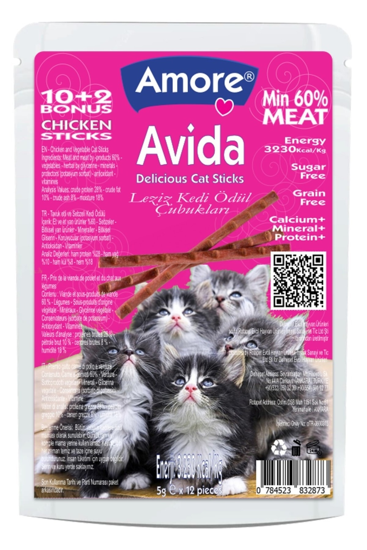 Amorecat Avida Chicken Cat Sticks Tavuk Ve Sebzeli Tahilsiz Kedi Odul Cubuklari 10+2 Adet