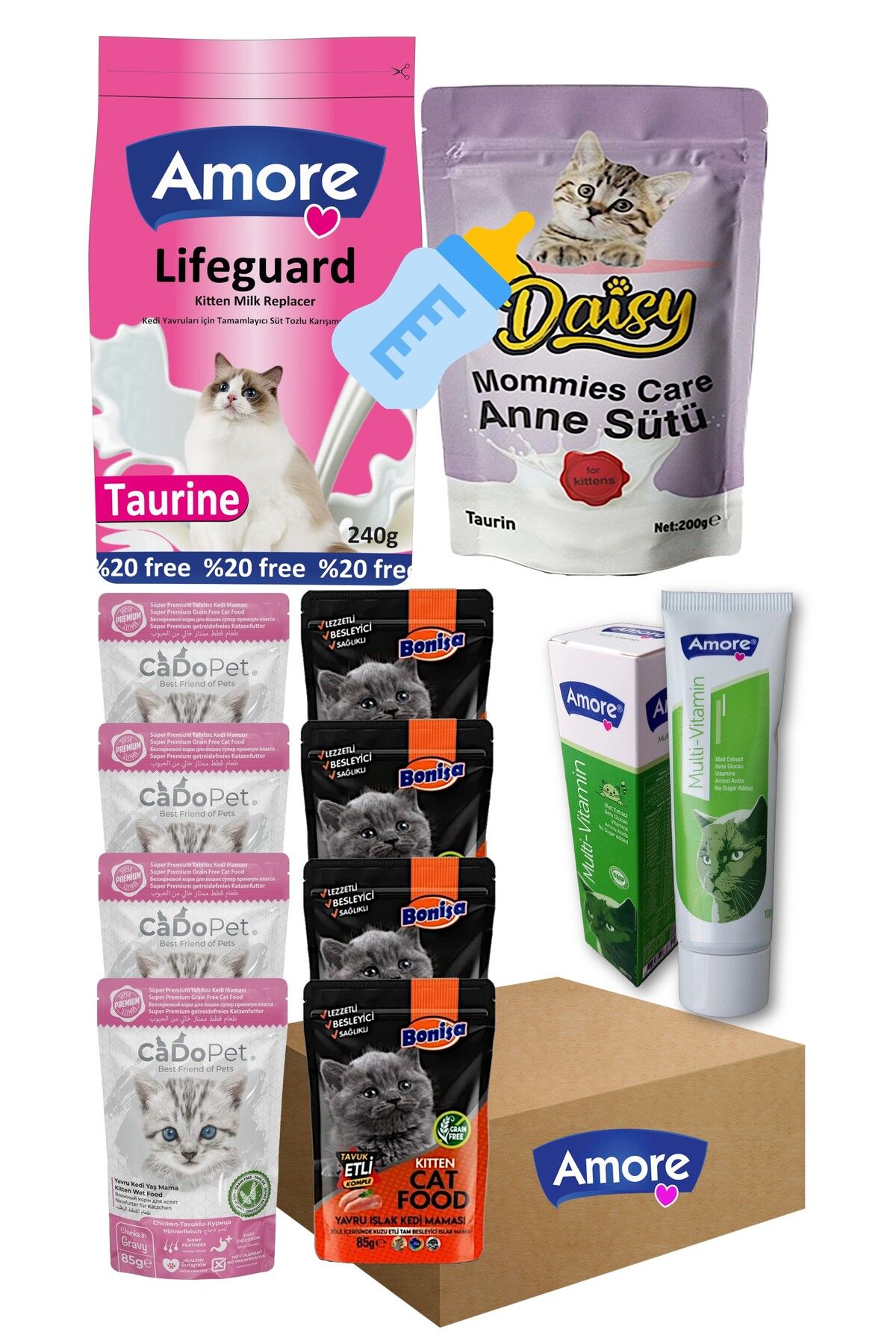 Amorecat Avida-kitten-treats-3 Yavru Kedi ödül Maması Paketi 2-süt Tozu,8-punch,1-multivitamin