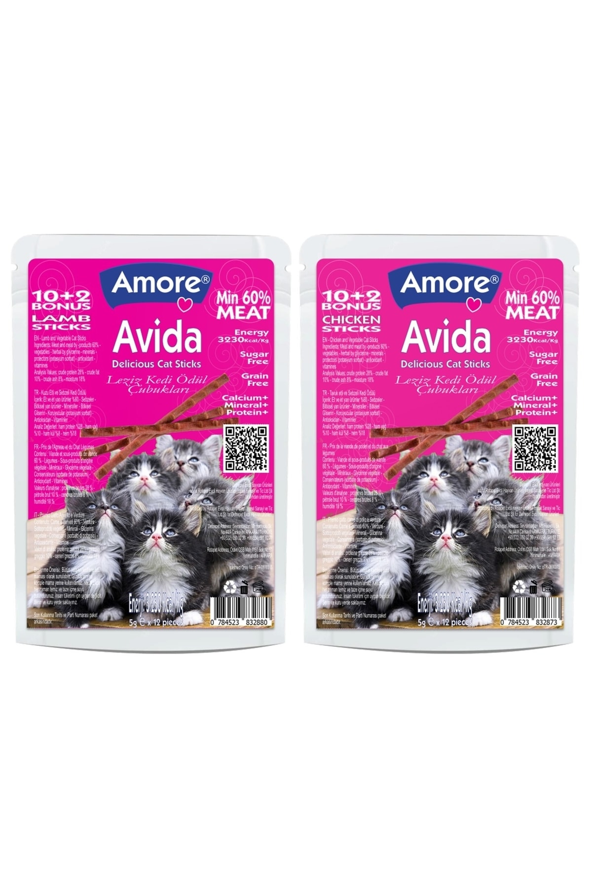 Amorecat Amore Avida Lamb-12 Ve Chicken-12 Cat Sticks Kuzulu Ve Tavuklu Tahilsiz Kedi Odul Cubuklari