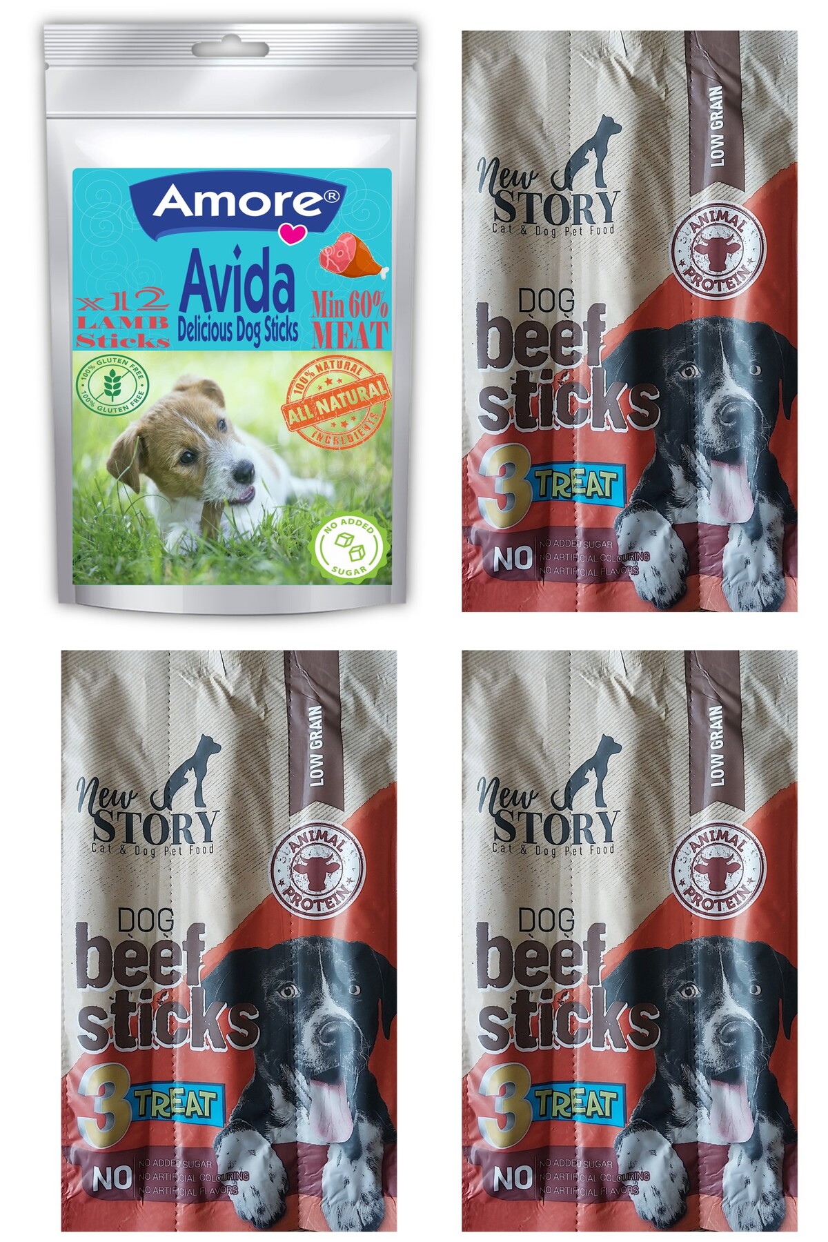 Amore Avida Lamb 12li Kopek Kuzu Etli Odul Sticks, New Story Beef Sticks Extra 3 adet 3lu 11gr