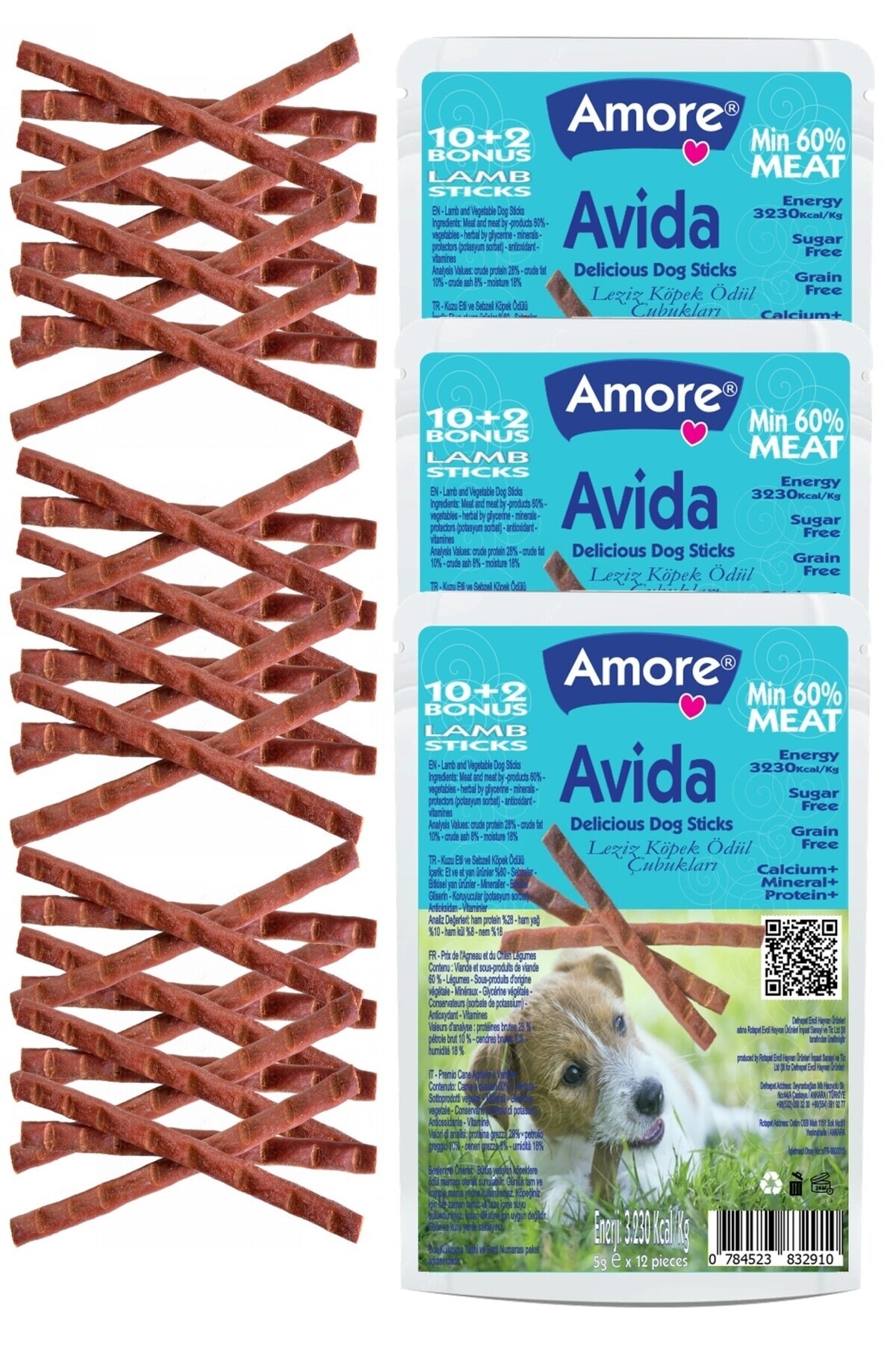 Avida Lamb Dog Sticks Tahilsiz Kuzu Etli Kopek Odul Cubuklari 3 adet 12li Paket