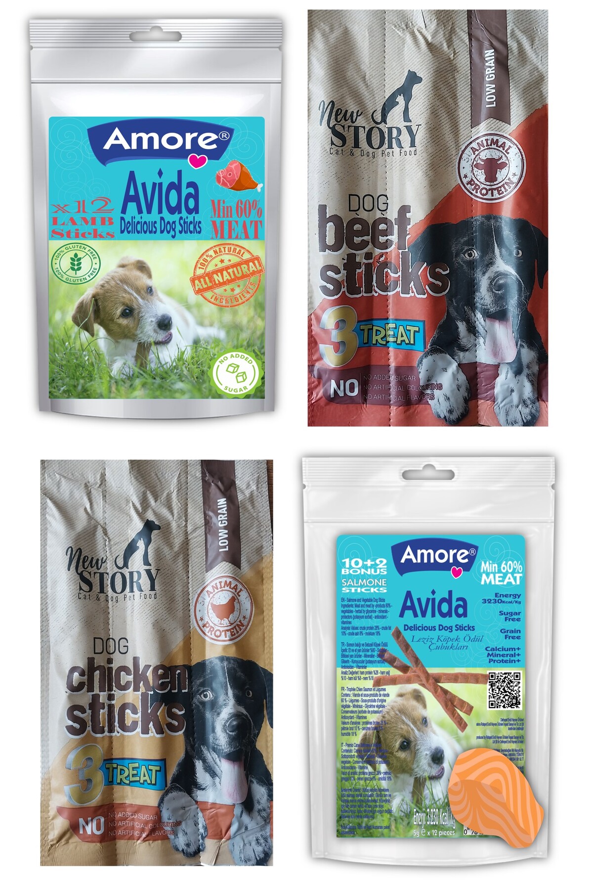 New Story Avida Salmone & Lamb 12li Sticks, New Story Tavuk & Sigir Etli 1 Adet 3lu Kopek Odulu Extra 11gr