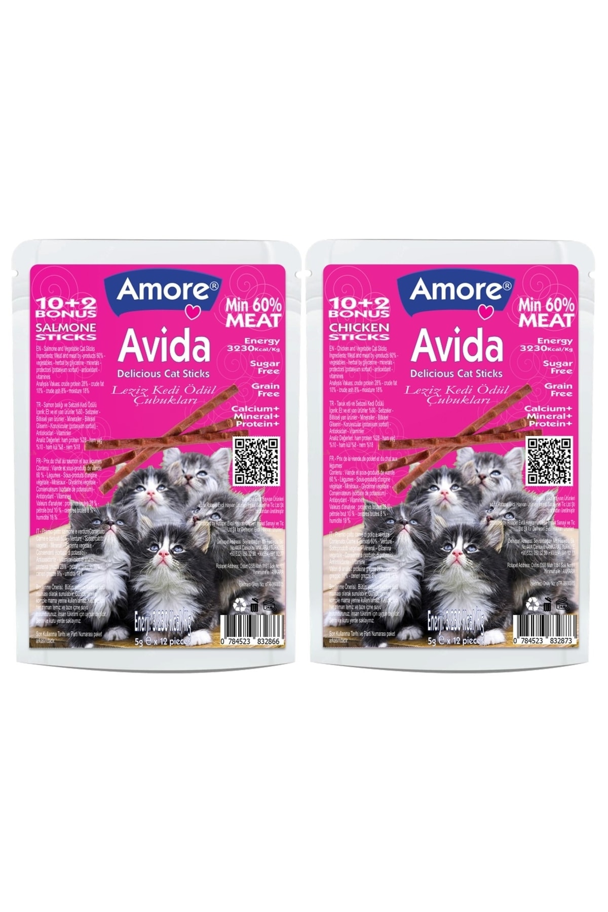 Amorecat Amore Avida Salmone-12 Ve Chicken-12 Cat Sticks Balikli Ve Tavuklu Tahilsiz Kedi Odul Cubuklari