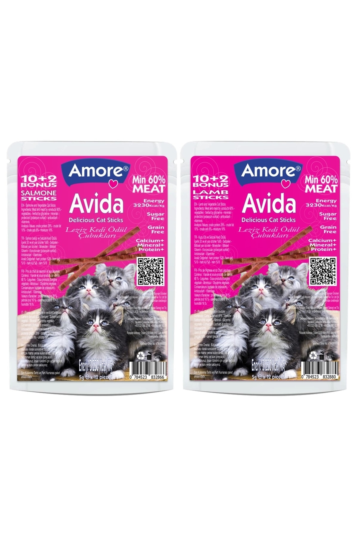 Amorecat Avida Salmone-12 Ve Lamb-12 Cat Sticks Balikli Ve Kuzulu Tahilsiz Kedi Odul Cubuklari