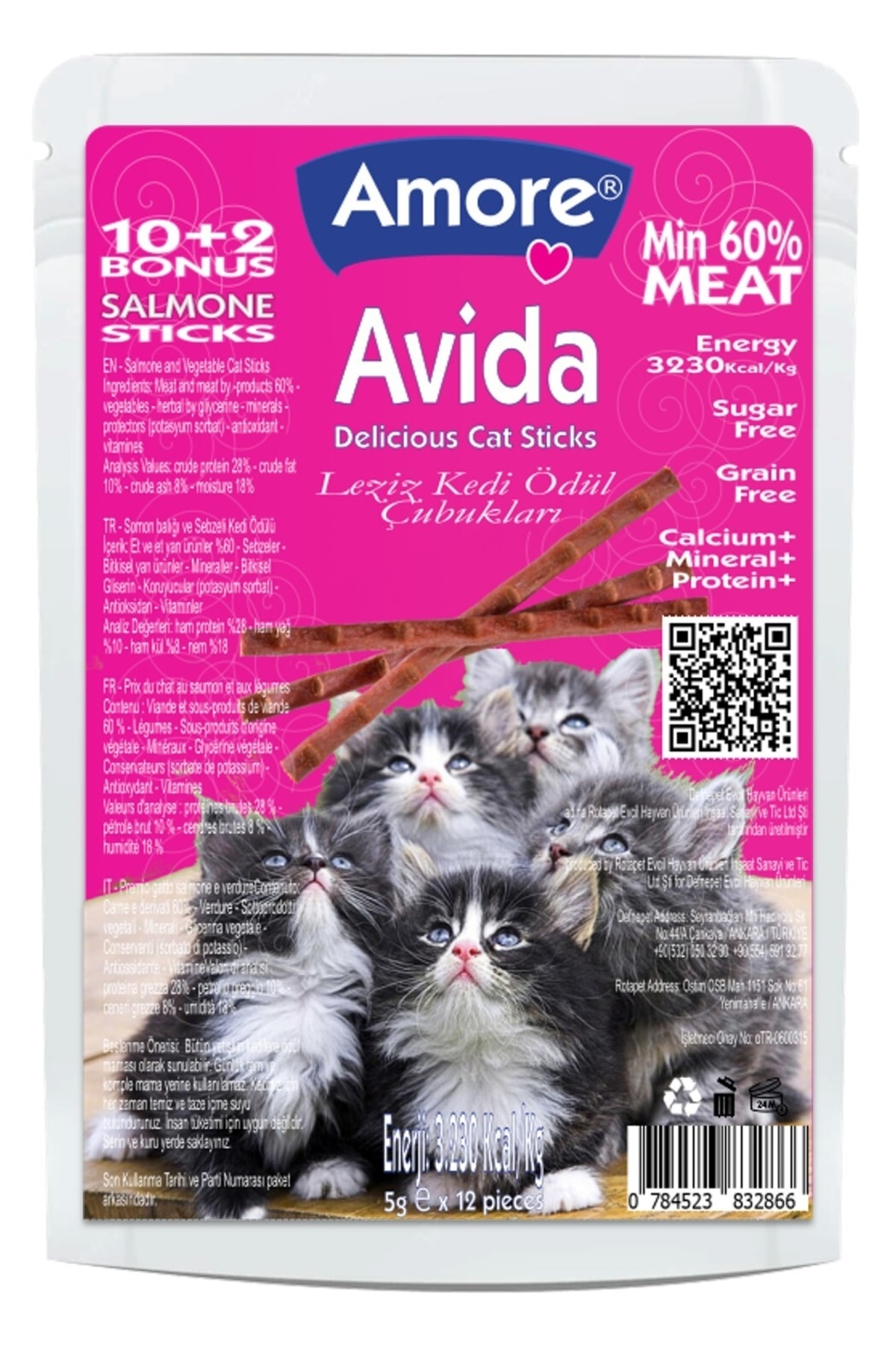 Amorecat Avida Salmone Cat Sticks Balik Ve Sebzeli Tahilsiz Kedi Odul Cubuklari 10+2 Adet