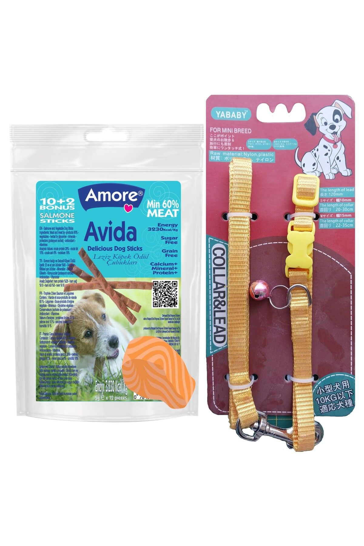 Amoredog Avida Somonlu 12li Köpek ödül Sticks, Max 10kg Takım Tasma 20-30cm Sarı