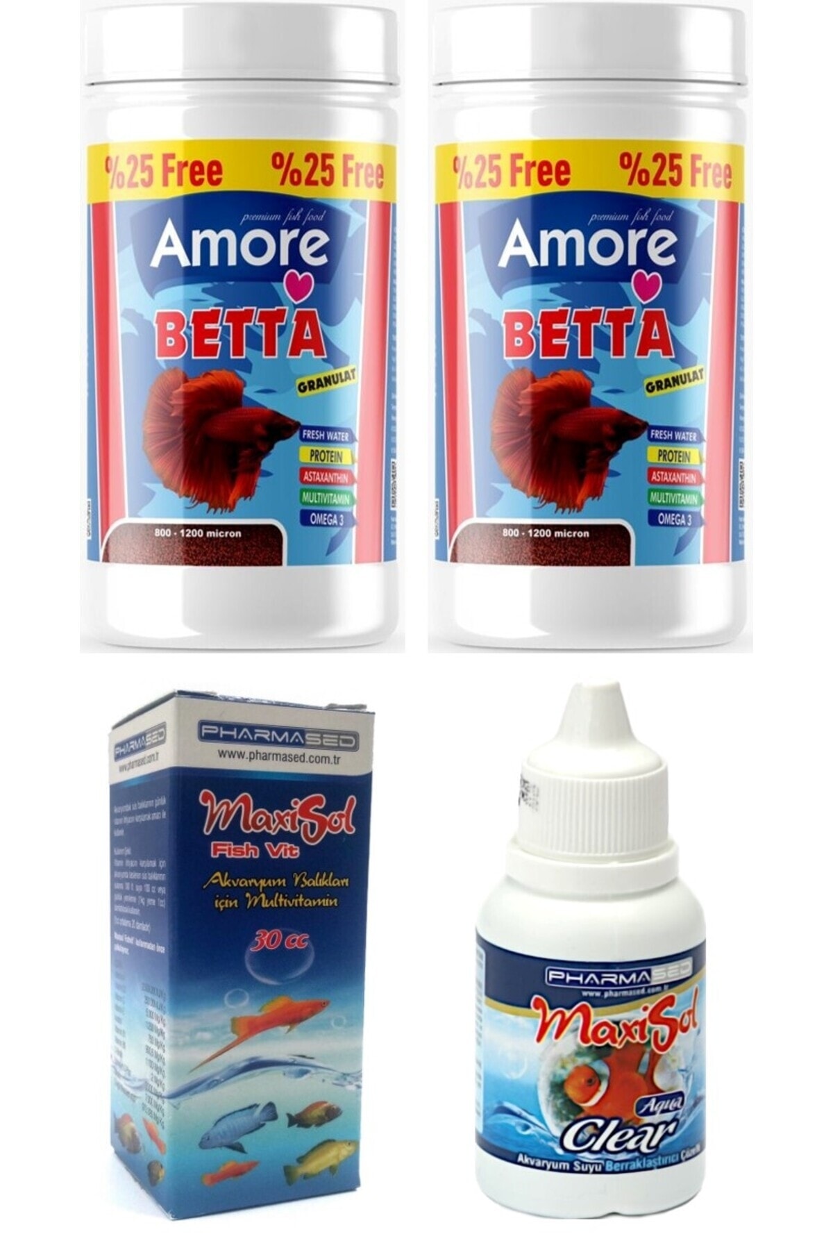 Amore Beta Baligi Granul Yemi 2 Adet 125 Ml, Su Berraklastirici, Vitamin Seti