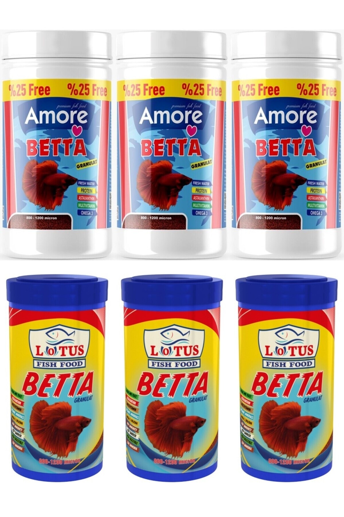 Amore Beta Baligi Yemi 3 Adet 125 Ml Ve 3 Adet 100 Ml Lotus Betta Balik Yemi