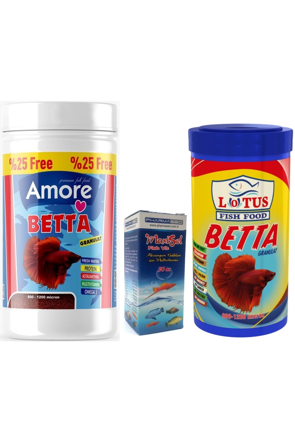 Amore Betta Granulat 125 Ml Ve Lotus 100 Ml Beta Baligi Yemi Ve Vitamini