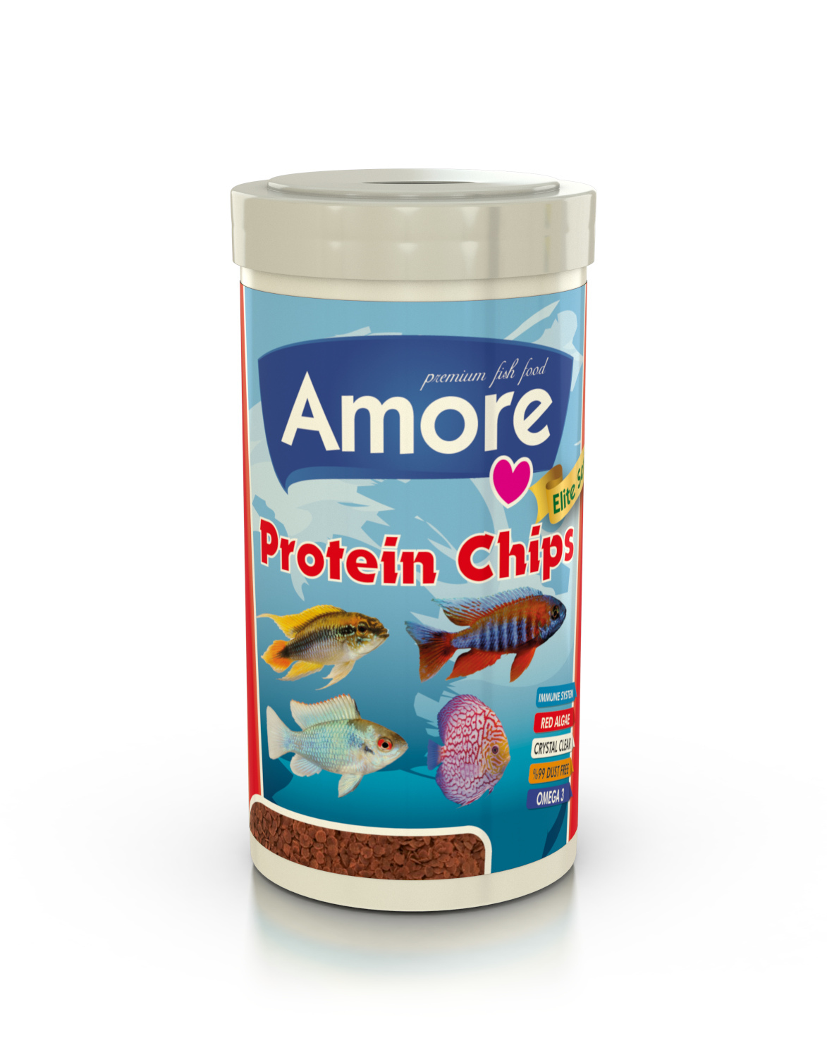 Amore Elite Protein Red Algae Pro Chips 250 ml Kutu ve Sera Bloodworms Stick-On Chips Kan Kurdu 36gr