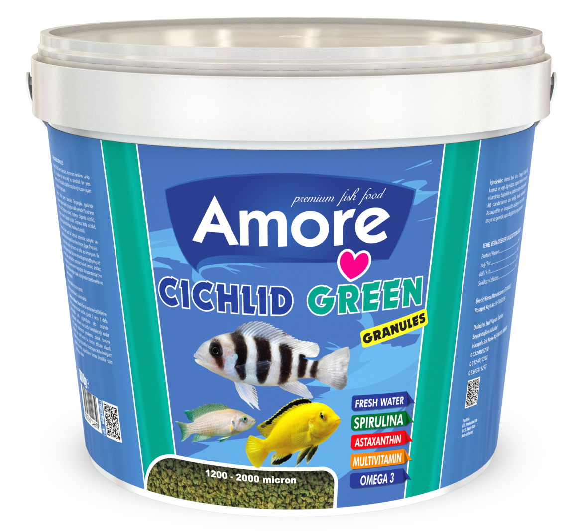 Amore Cichlid Green 3 Kg Kova + Amore Veggie Garlic Pro Chips 250ml Kutu Akvaryum Balık Yemi