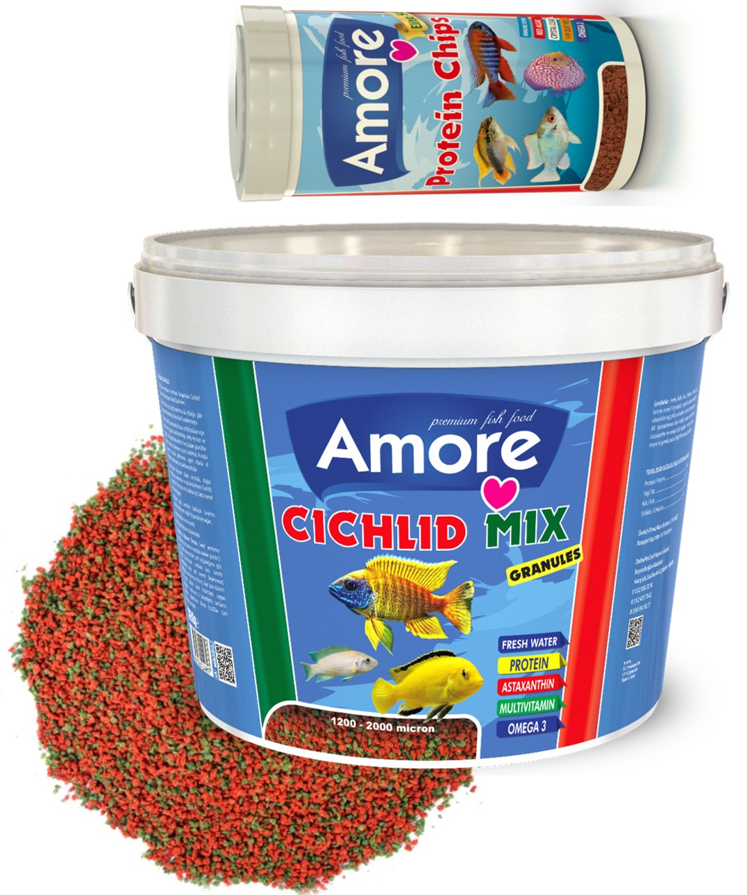 Cichlid Mix 3 Kg Kova + Amore Protein Pro Chips 250ml Kutu Akvaryum Balık Yemi