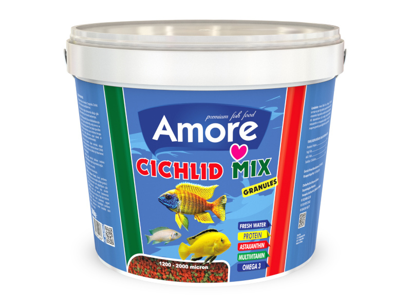 Amore Cichlid Mix 3 Kg Kova + Amore Protein Pro Chips 250ml Kutu Akvaryum Balık Yemi