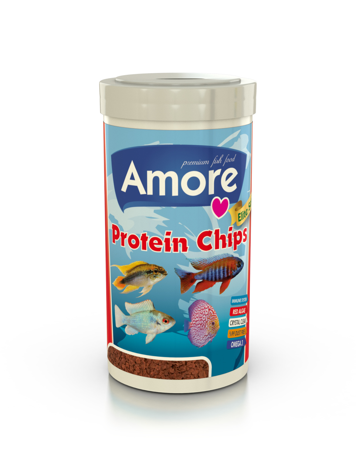Amore Cichlid Mix 3 Kg Kova + Amore Protein Pro Chips 250ml Kutu Akvaryum Balık Yemi