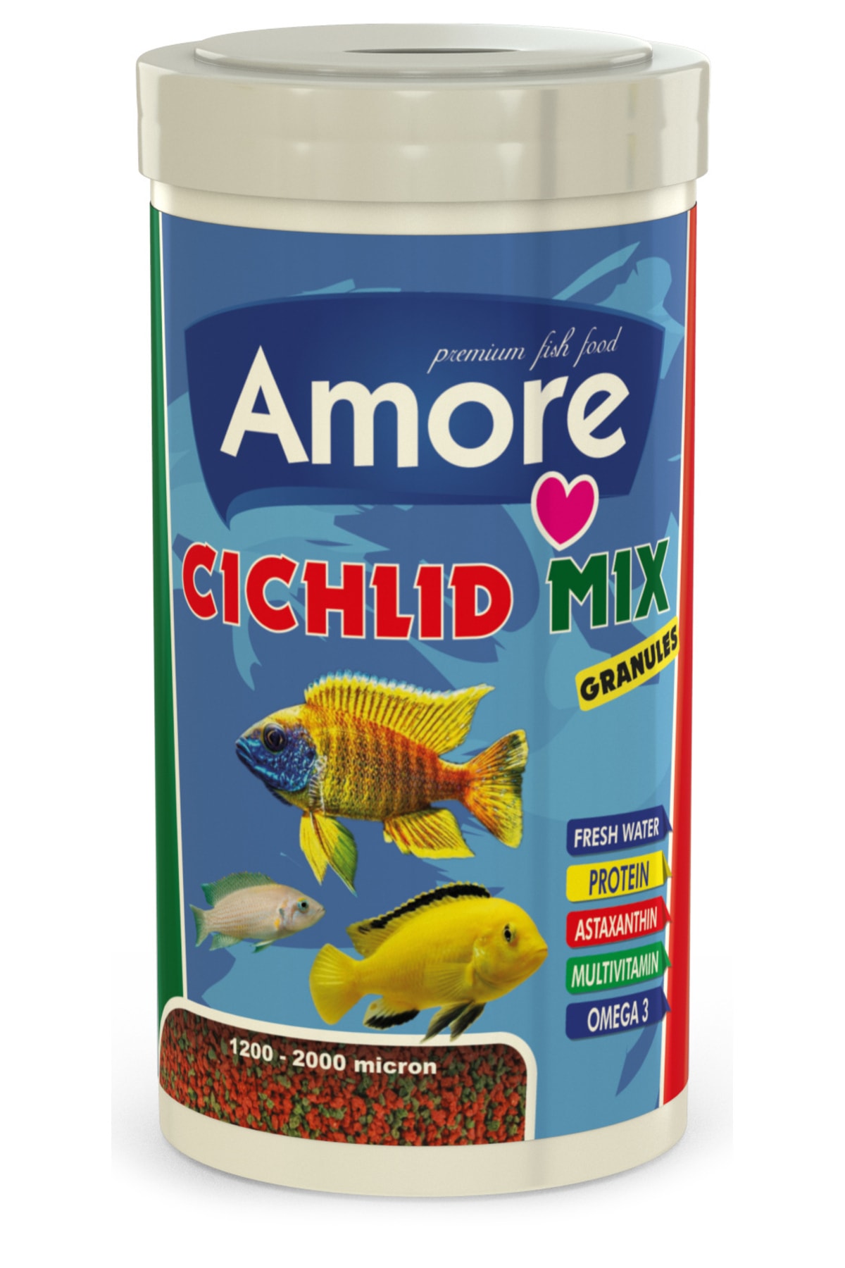 Amore Cichlid Mix Granules 1 Lt, Lotus Discus Granulat 1 Lt Kutu Balik Yemi ve Clear Su Duzenleyici