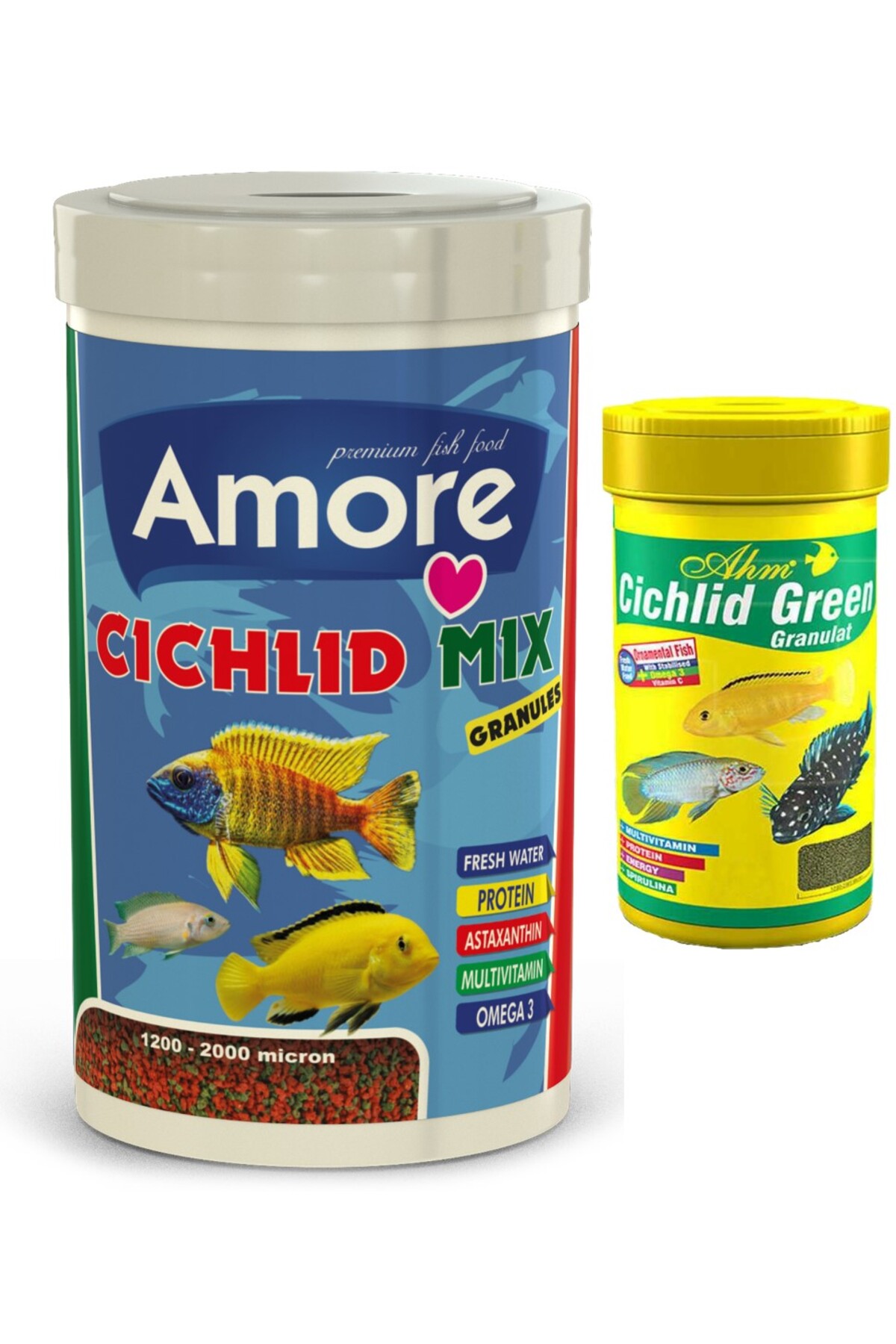 Amore Cichlid Mix Granules 1000ml, Ahm Cichlid Green Granulat 250ml Akvaryum Balik Yemi