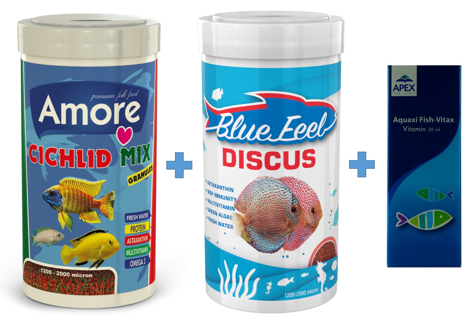 Cichlid Mix Granules 250ml ve BlueFeel Discus 250ml Kutu Balık Yemi ve Vitamini fotograf