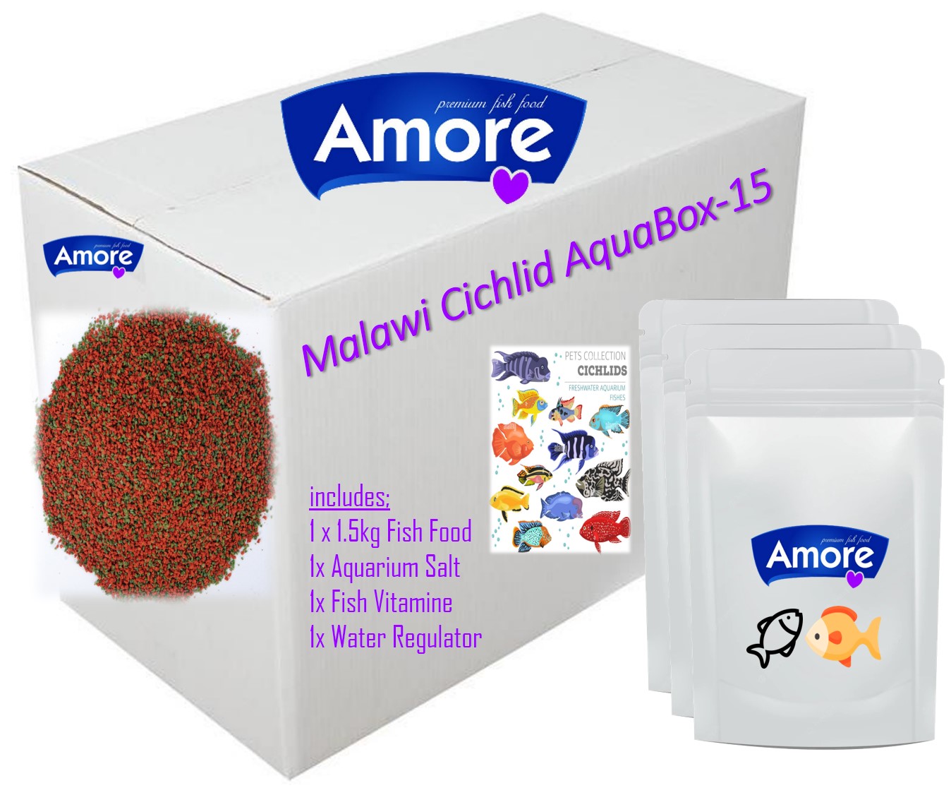 Amore Cichlid Mix Granules Balık Yemi 1.5kg Ve Akvaryum Bakım Seti Aquabox-15