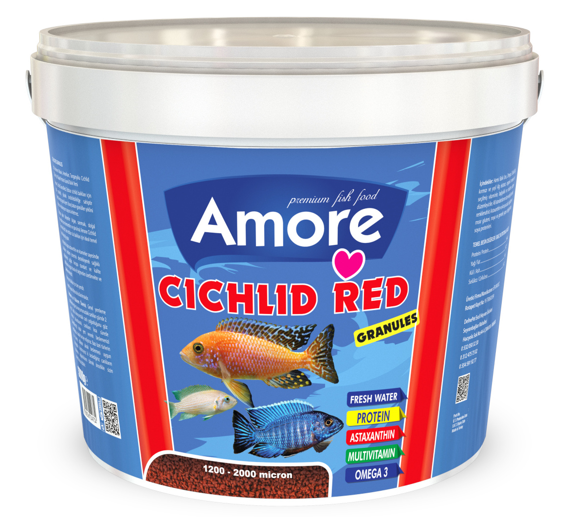 Amore Cichlid Red 3 Kg Kova + Amore Veggie Garlic Pro Chips 250ml Kutu Akvaryum Balık Yemi