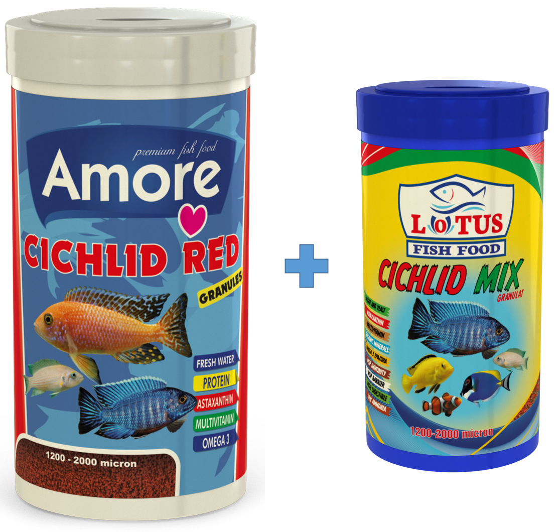 Amore Cichlid Red Granules 1000ml ve Lotus Cichlid Mix 250ml Malawi Balık Yemi