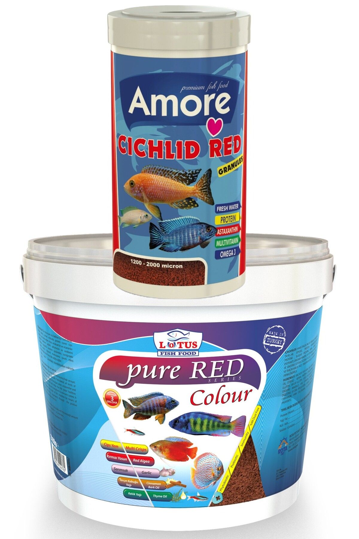 Lotus Cichlid Red Granules 1000ml, Lotus Pure Red Colour Protein Kova Akvaryum Balık Yemi