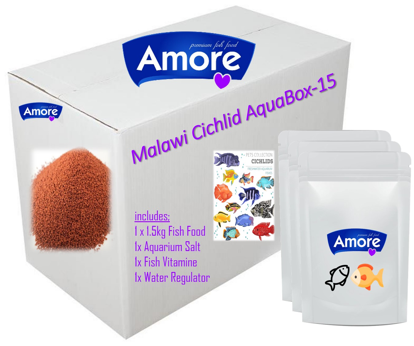 Amore Cichlid Red Granules Balık Yemi 1.5kg ve Akvaryum Bakım Seti AquaBox-15