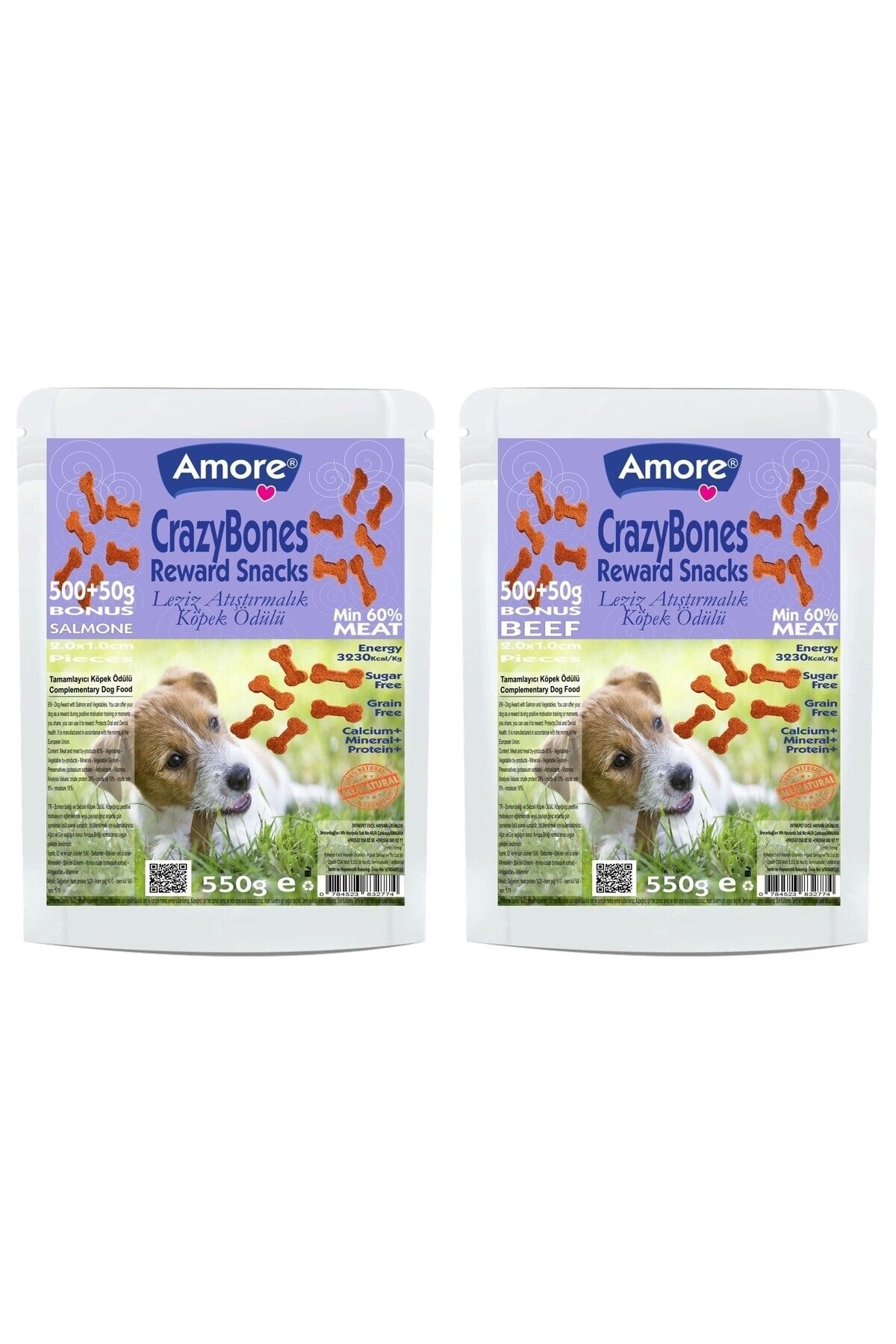 Amore Crazy Bones Somonlu + Sigir Etli Yumusak Kopek Odulu 550 + 550 gr Kemik